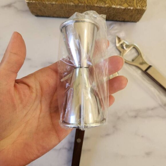 3 piece stainless steel bar set retro vintage 70s strainer jigger bottle opener - Picture 3 of 5